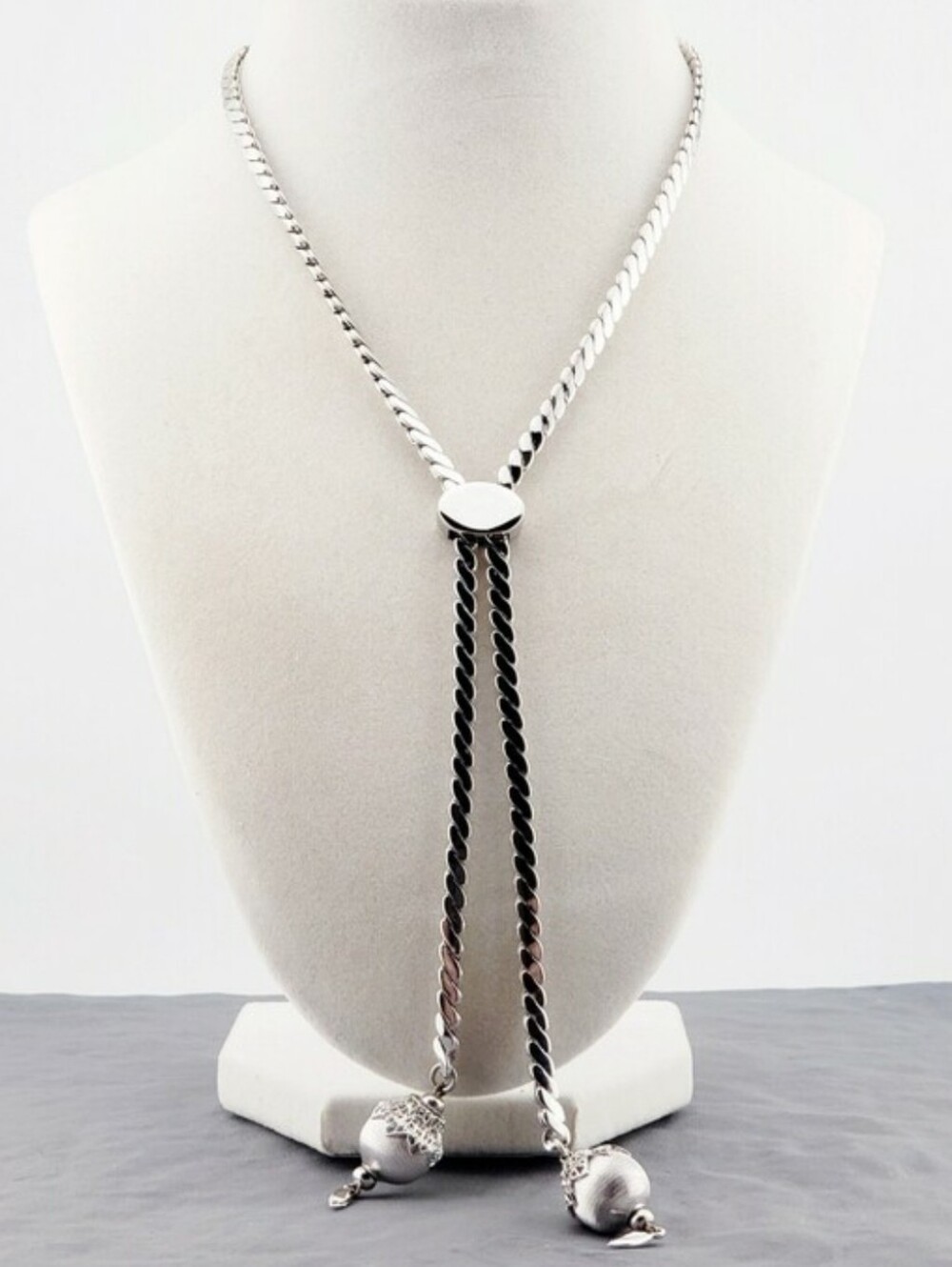Vintage Monet Adjustable Silver Slider Lariat Tassel Necklace